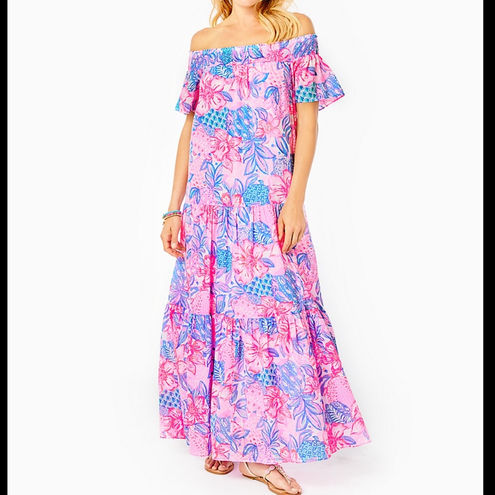 Lilly Pulitzer Dezi Off the Shoulder dress (Pink Isle Snappy Turtle) NWT! 🌸🐢🌺
